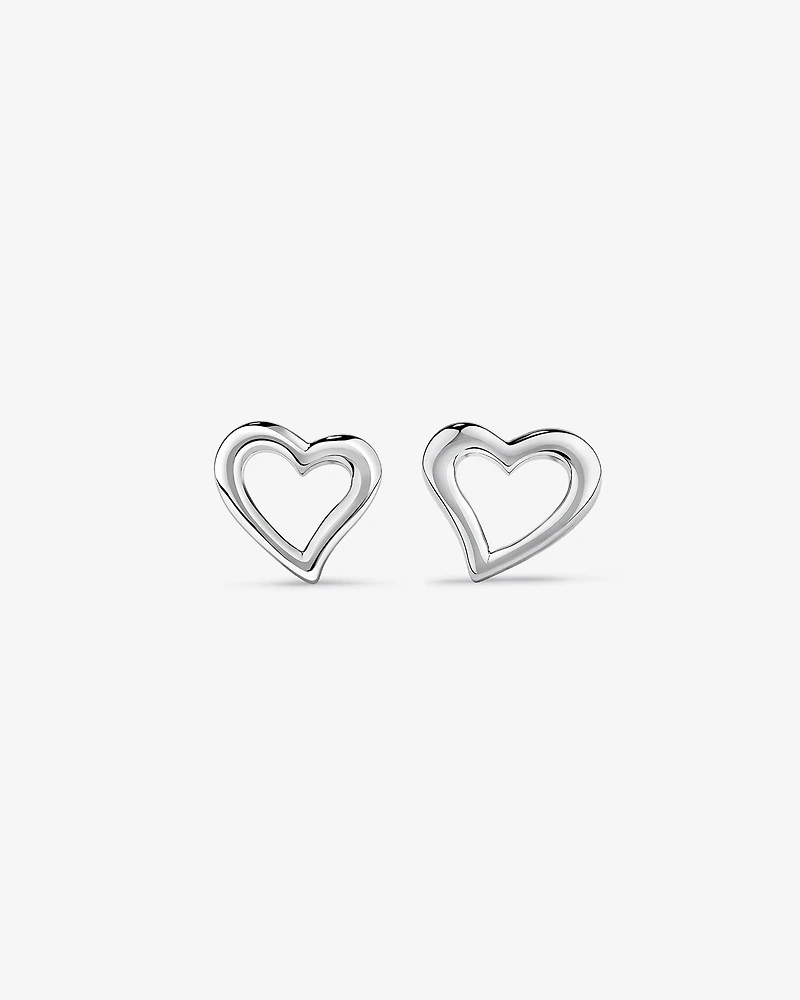 Open Heart Stud Earrings in Sterling Silver