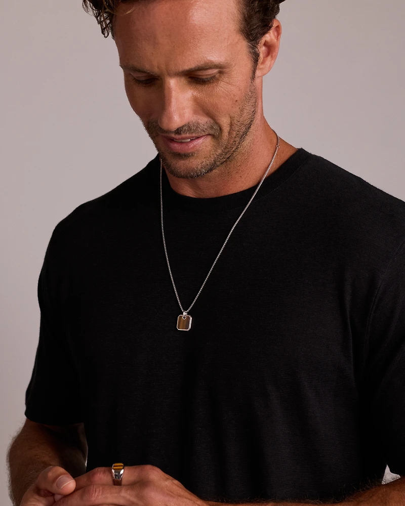 Tiger’s Eye Square Pendant Necklace in Sterling Silver