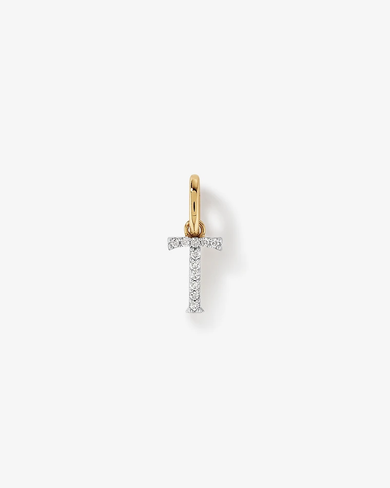 Diamond Letter T Initial Pendant in 10kt Yellow Gold