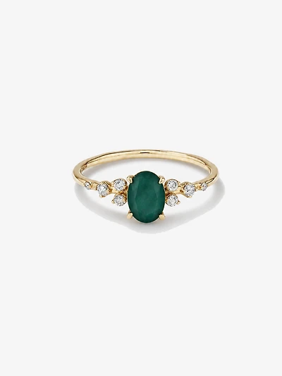 Emerald and 0.12 Carat TW Diamond Ring 10kt Yellow Gold