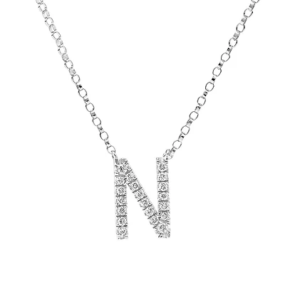 Collier à initiale N en or blanc 10 K avec diamants totalisant 0,10 ct