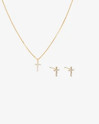 Cross Necklace and Earring Set in 18kt Vermeil with Cubic Zirconia