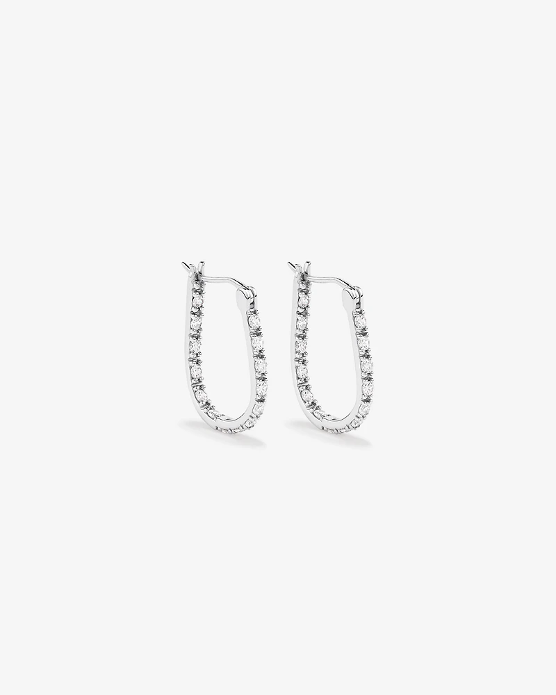 Pavé Cubic Zirconia Horseshoe Hoop Earrings in Sterling Silver