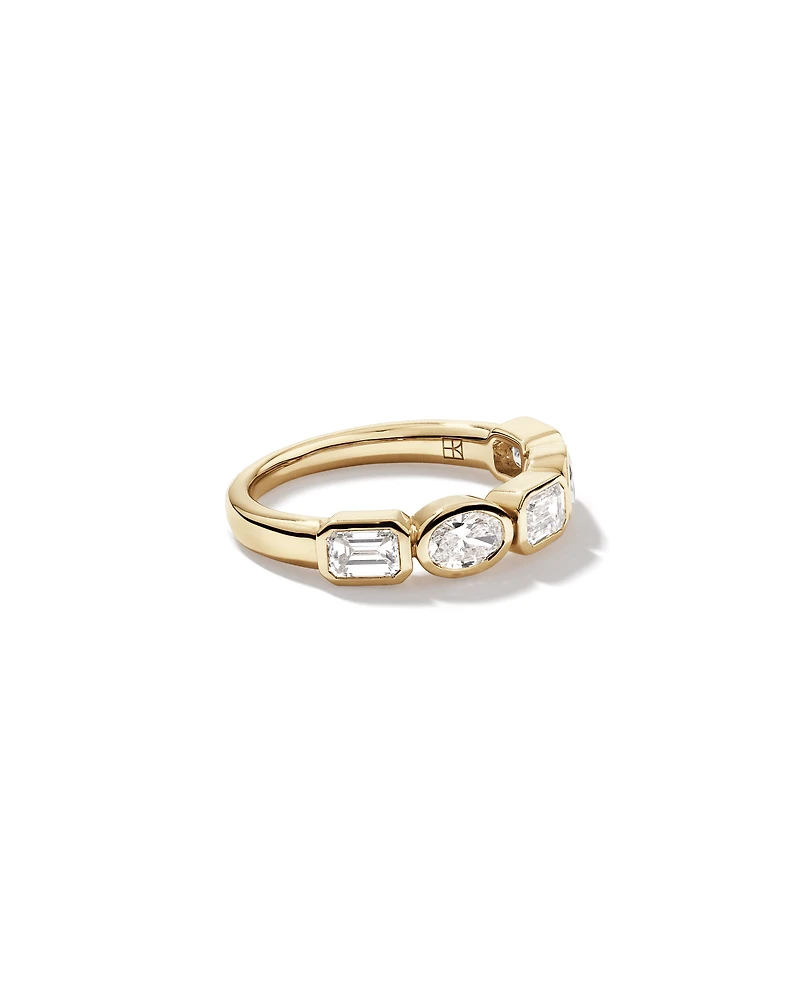 1.50 Carat TW Bezel Set Emerald and Oval Cut Lab-Grown Diamond Wedding Band 14kt Yellow Gold