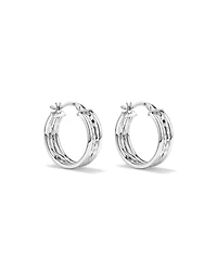 Boucles D'Oreilles Créoles À Quatre Rangs Avec Texture Diamantée Et Surface Lisse En Argent Sterling