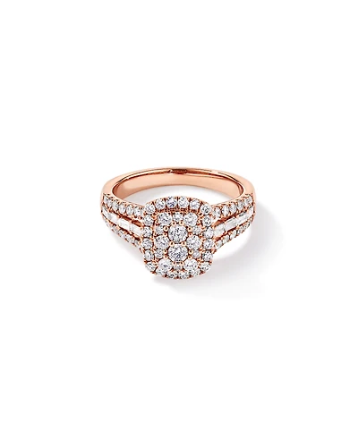 Bague en or rose 14 carats sertie de diamants ronds brillants et baguettes, pour un total 1,25 carat