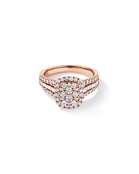 Bague en or rose 14 carats sertie de diamants ronds brillants et baguettes, pour un total 1,25 carat