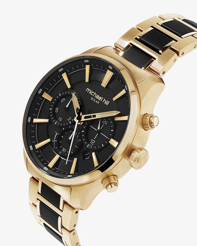 Solar Powered Men's Watch with Gold and Black Tone in Stainless Steel