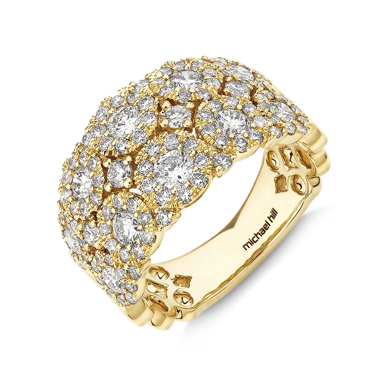 Bague à bulles à 2 rangs en or jaune 14 K avec diamants totalisant 2 ct