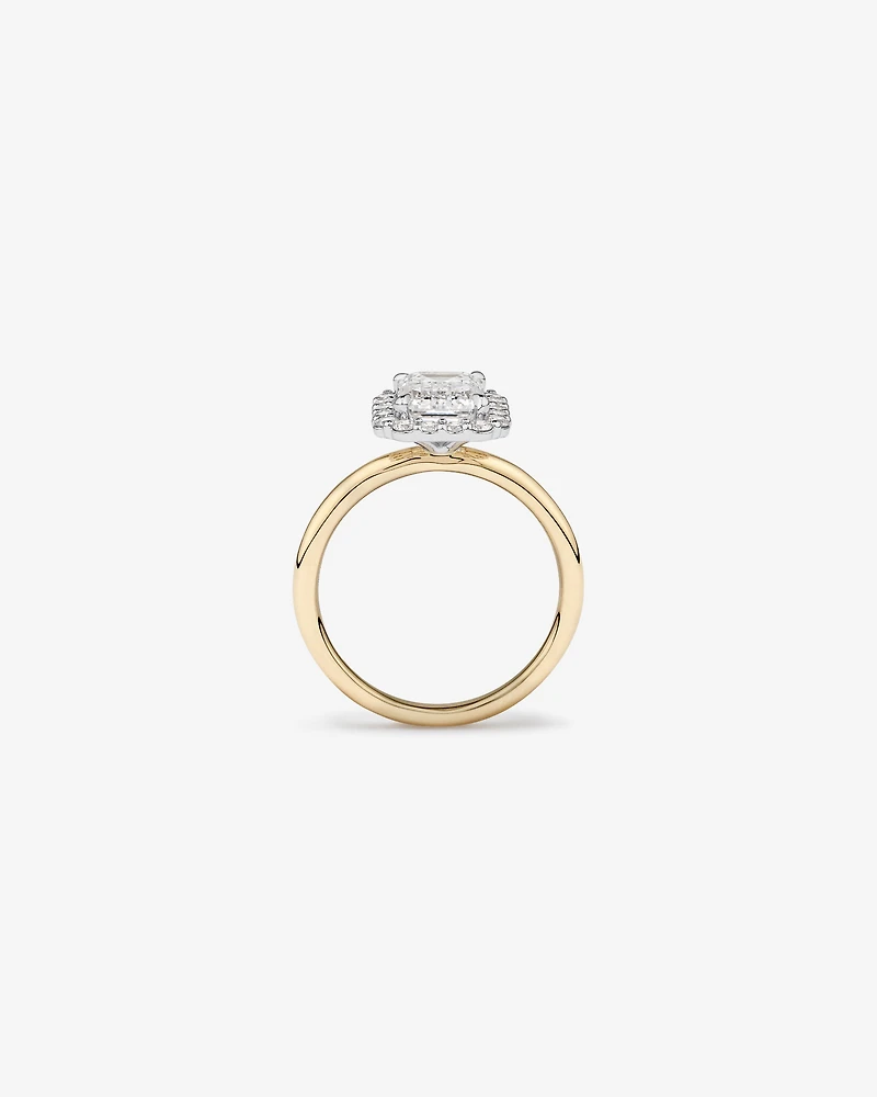 2.34 Carat TW Emerald Cut Laboratory-Grown Diamond Halo Engagement Ring 14kt Yellow and White Gold