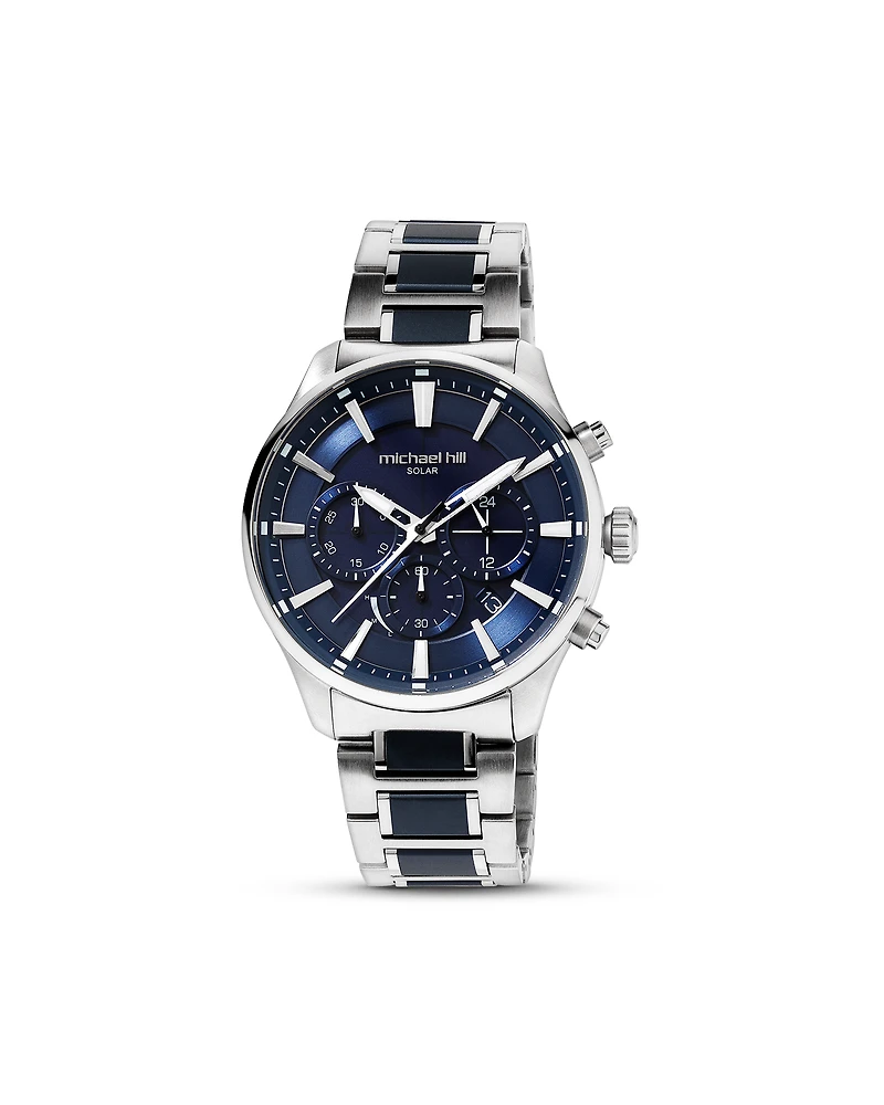 Montre à énergie solaire en acier inoxydable bleu pour homme