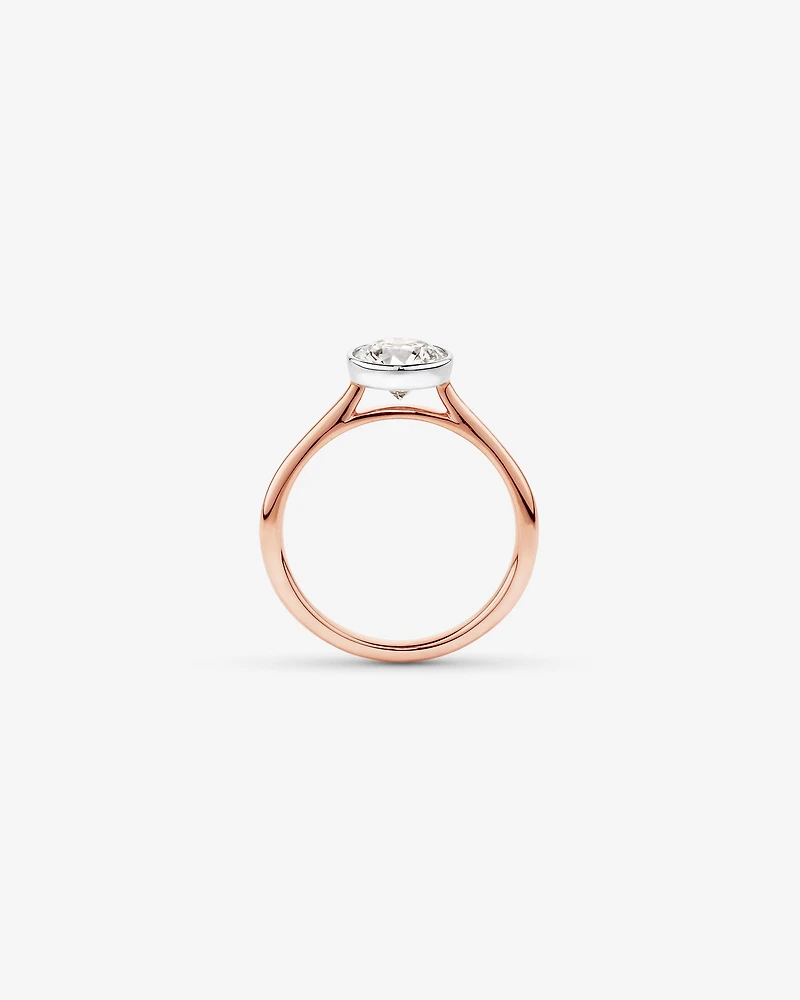 1.25 Carat TW Round Brilliant Laboratory-Grown Diamond Solitaire Bezel Set Engagement Ring 14kt Rose and White Gold