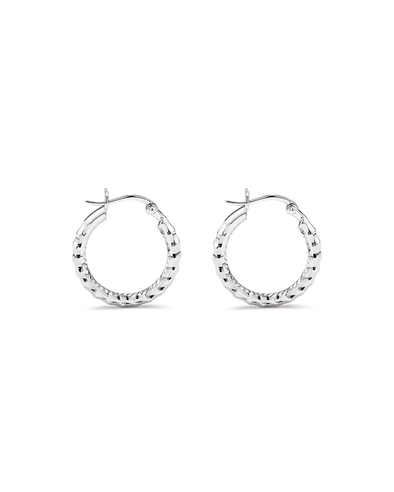 Diamond Cut Texture Hoop Earrings in Sterling Silver