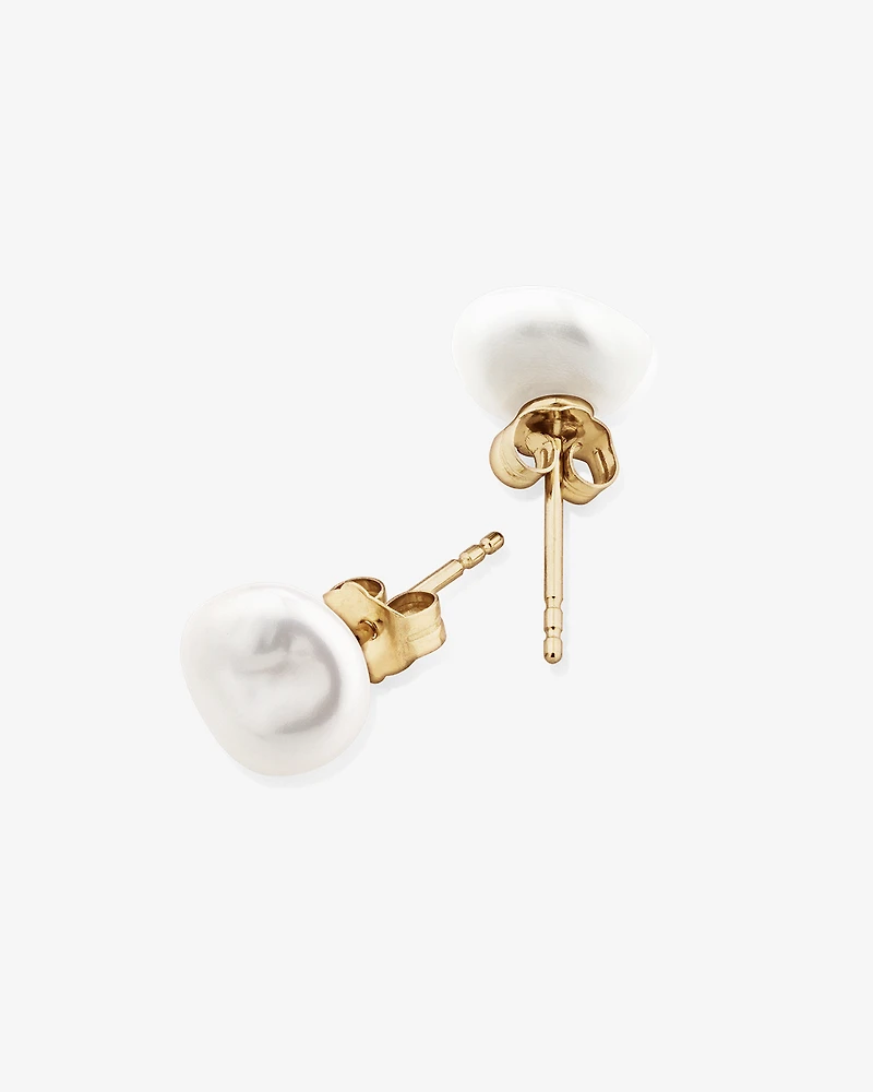 7-8mm Studs with Cultured Freshwater Baroque Pearls in 10kt Yellow Gold