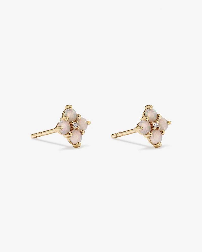 Australian Opal & Diamond Accent Stud Earrings in 10kt Yellow Gold
