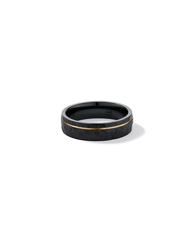 6mm Patterned Wedding Band in Black Titanium and 10KT Yellow Gold