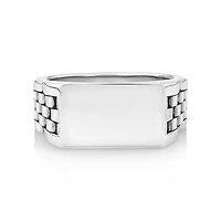 Men's Link Pattern Textured Signet Ring Sterling Silver