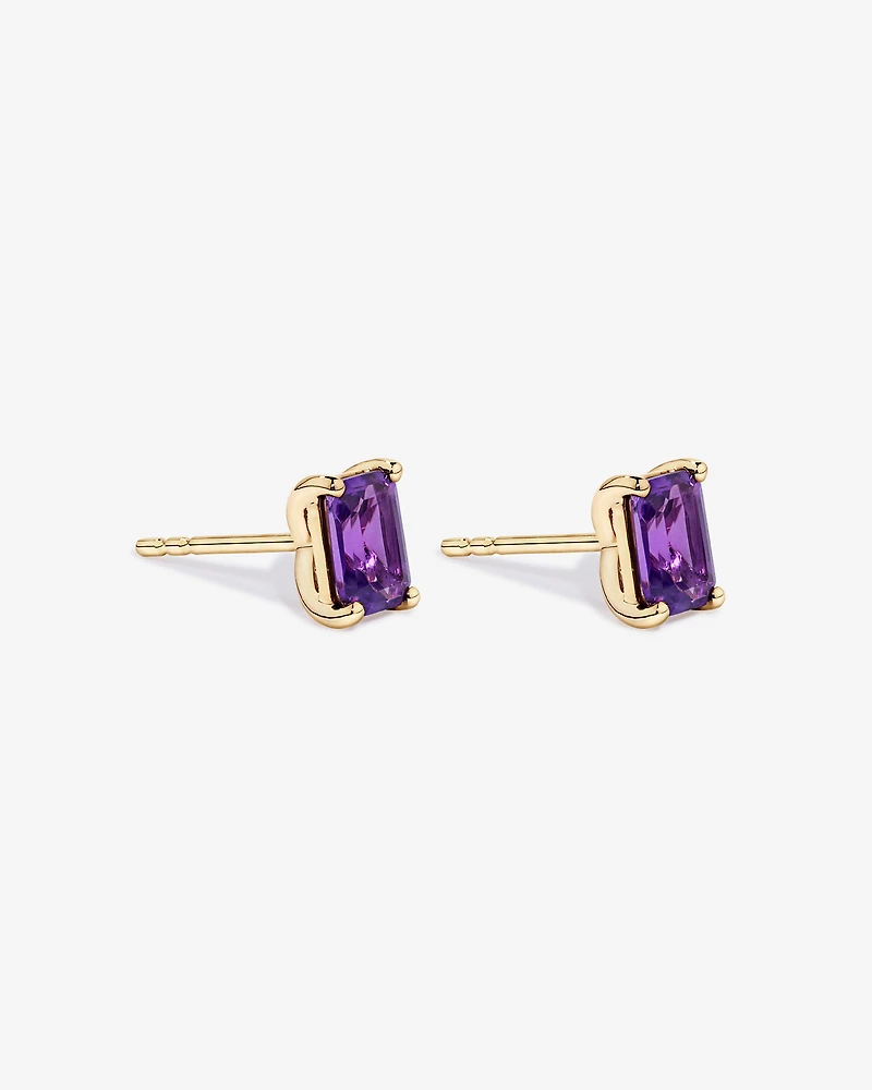 Emerald Cut Amethyst Earrings in 10kt Yellow Gold
