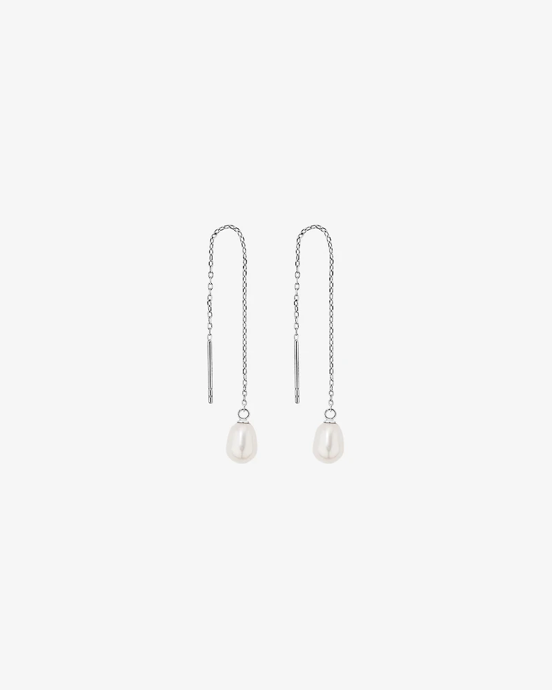Boucles d'oreilles à fils en argent sterling à perles d'eau douce de culture, 6 mm