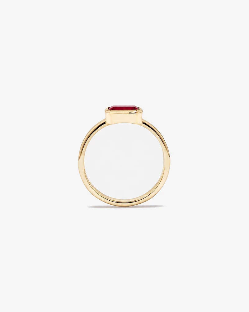 Created Ruby Bezel Ring 10kt Yellow Gold