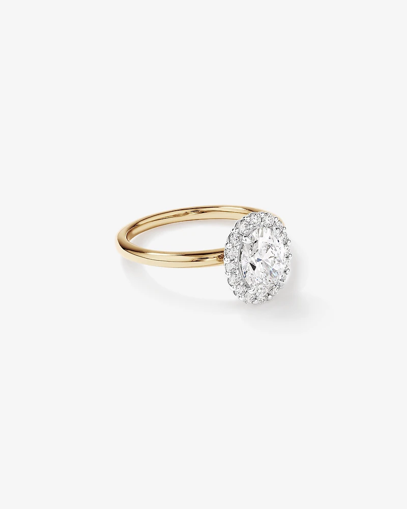 1.46 Carat TW Oval Cut Laboratory-Grown Diamond Halo Engagement Ring 14kt Yellow and White Gold
