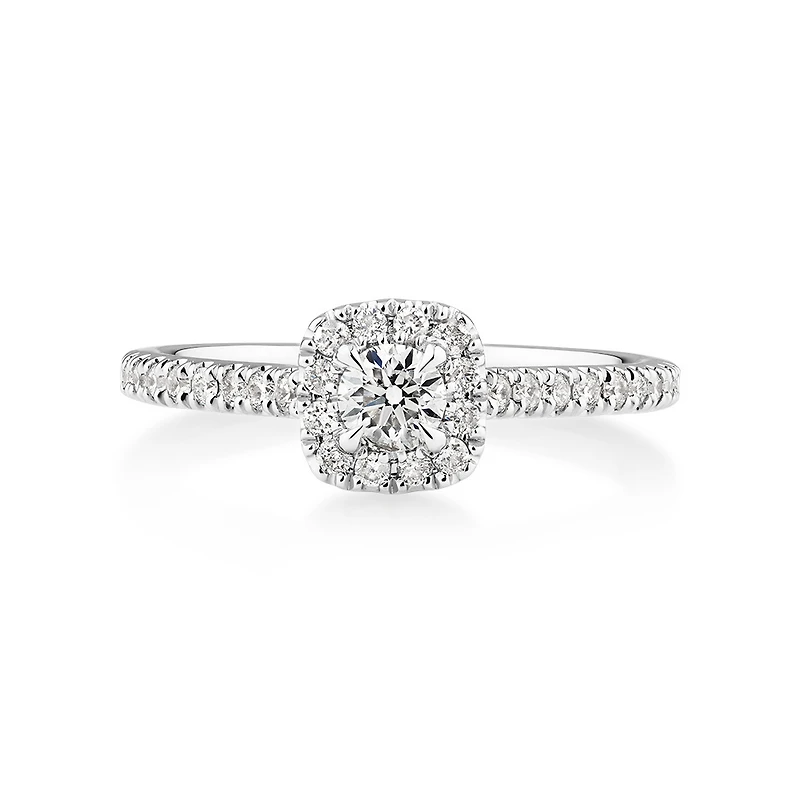 Round Brilliant Cushion Shaped Halo Ring with 0.50 Carat TW of Diamonds in 14kt White Gold