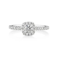 Round Brilliant Cushion Shaped Halo Ring with 0.50 Carat TW of Diamonds in 14kt White Gold