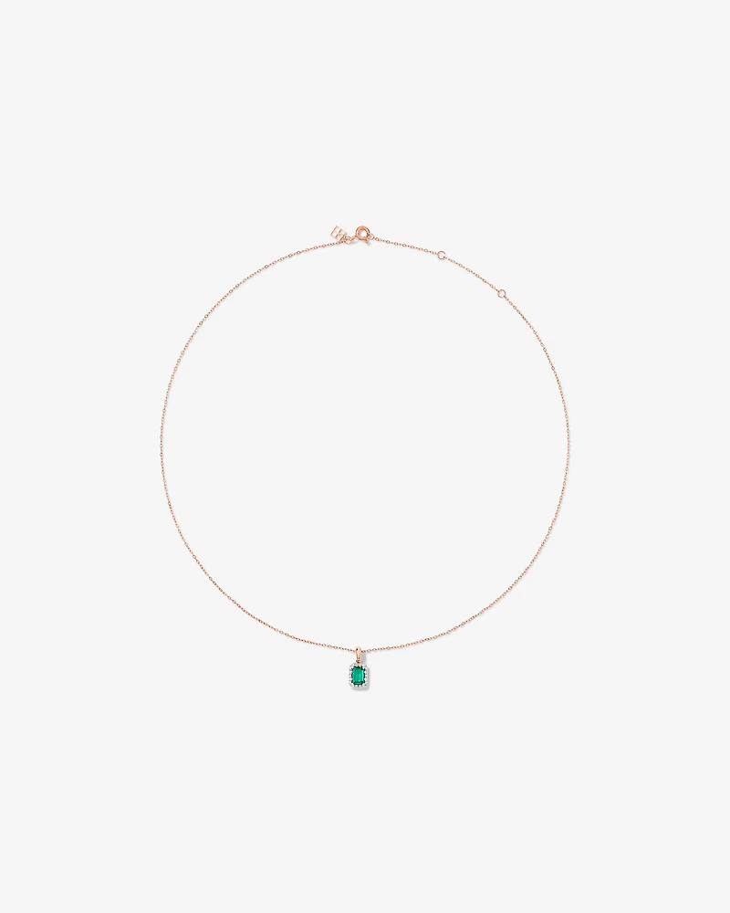 Created Emerald & 0.10 Carat TW Laboratory-Grown Diamond Halo Ring in 10kt Rose Gold and Rhodium