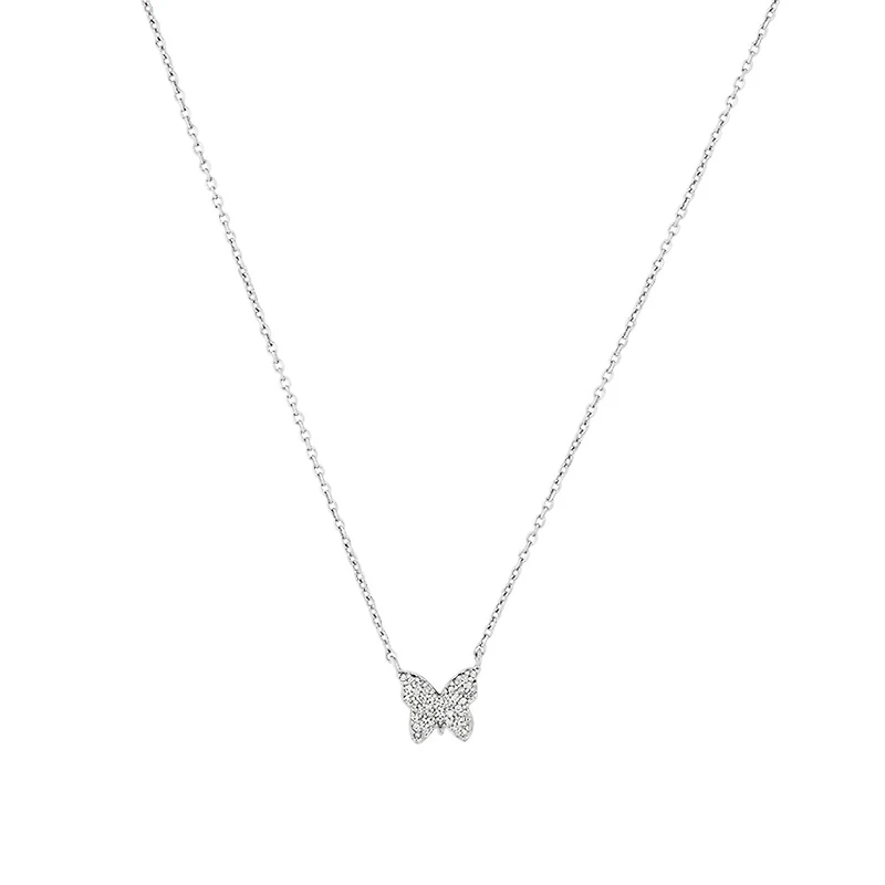 Butterfly Necklace with Diamonds in Sterling Silver
