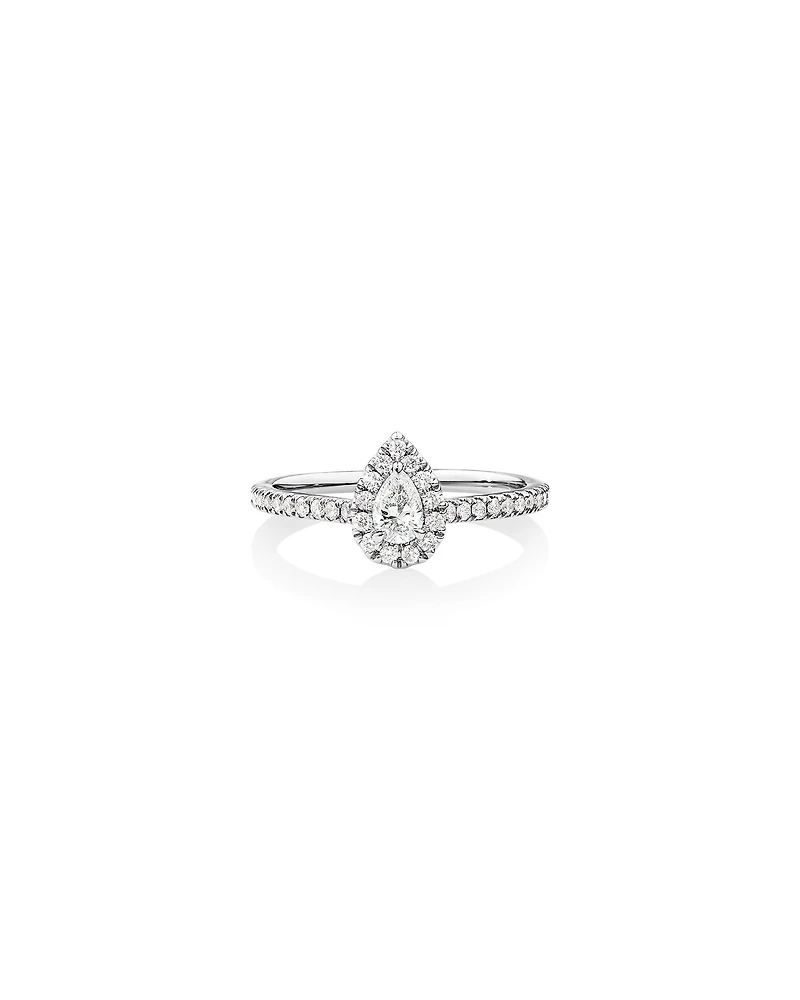 Bague halo poire avec diamants de 0,50 carat en or blanc 14 carats