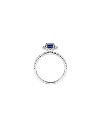 Bague Halo en Pierre Précieuse Saphir Bleu Taille Ovale et 0,60 Carat TW Diamant en Or Blanc 14 kt