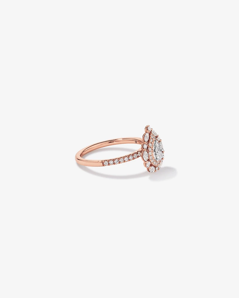 0.62 Carat TW Round Brilliant and Marquise Double Halo Cluster Diamond Ring 14kt Rose Gold with Rhodium