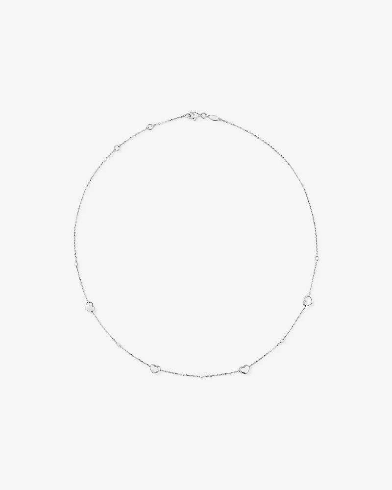 50cm Heart & Bead Station Necklace in Sterling Silver