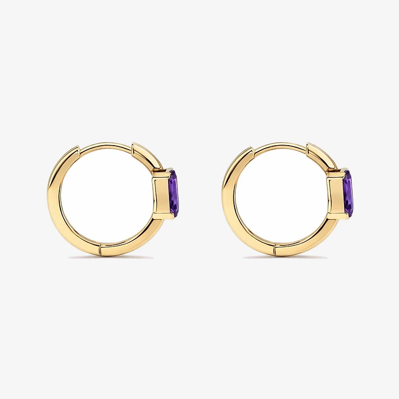 Amethyst Bezel Huggie Earrings in 10kt Yellow Gold