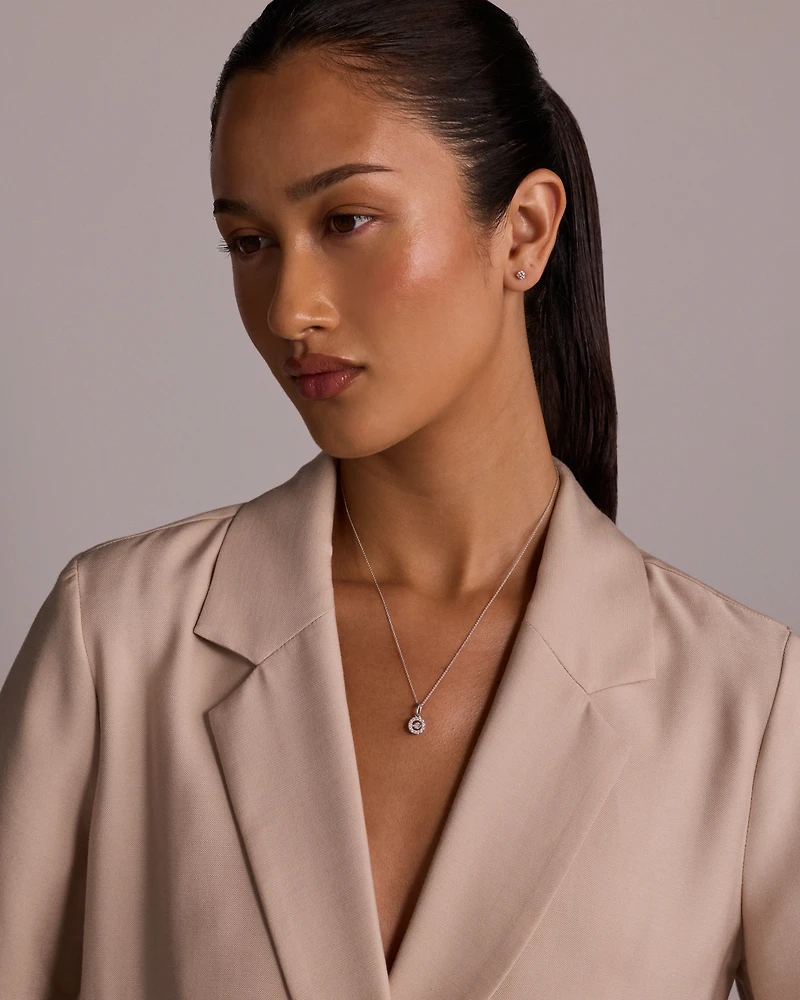 Lume Lab Round Halo Pendant and Stud Earrings Box Set with 0.63 Carat TW of Laboratory-Grown Diamonds in Sterling Silver