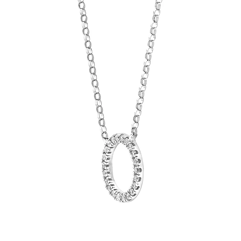 Collier à initiale O en or blanc 10 K avec diamants totalisant 0,10 ct