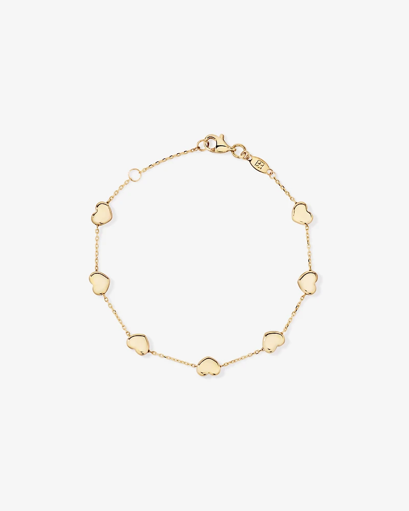 19cm (7.5") Heart Station Bracelet in 10kt Yellow Gold