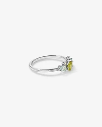 Péridot, topaze bleu ciel, améthyste verte et blanche en or blanc 10 carats