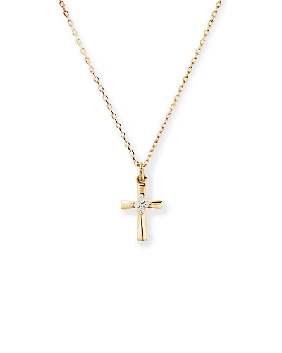 Children's Cubic Zirconia Cross Pendant with Chain in 10kt Yellow Gold