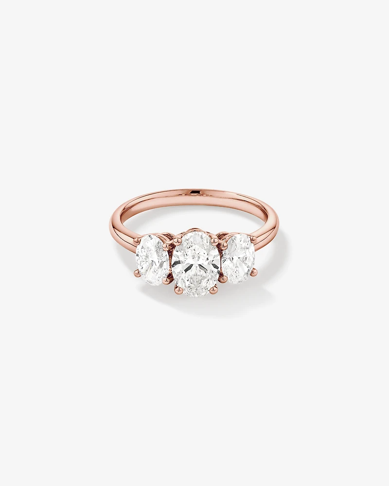 2 Carat Three Stone Oval Laboratory-Grown Diamond Engagement Ring In 14kt Rose Gold