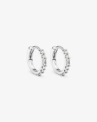 0.13 Carat TW Diamond Dot Dash Mini Hoop Earrings in 10kt White Gold