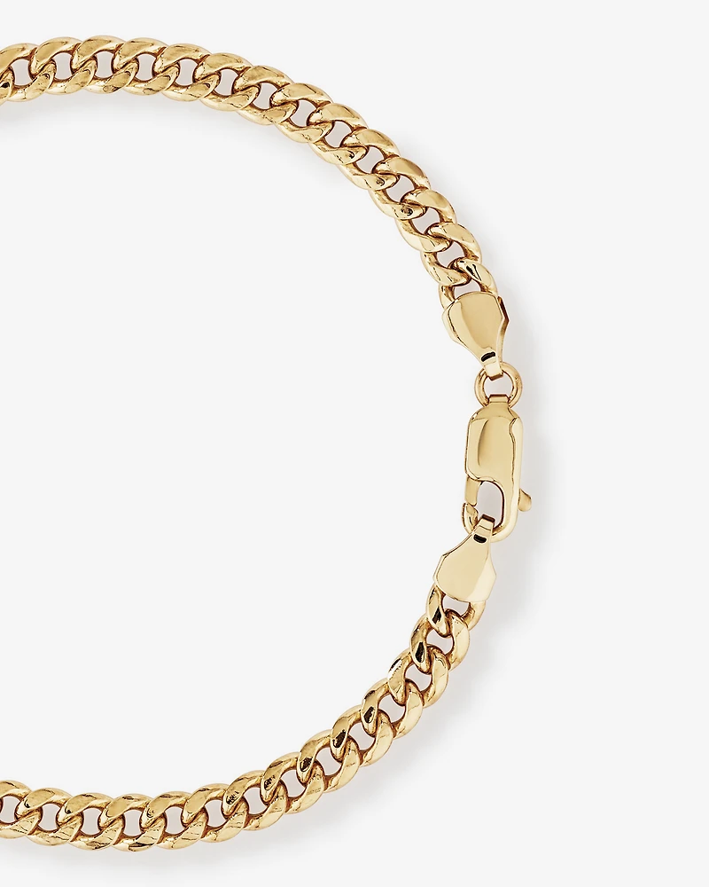 Bracelet creux de style Miami en or jaune 10 K à maillons gourmette, 19 cm