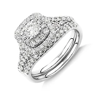 Ensemble nuptial en or blanc 14 K avec diamants totalisant 1,18 ct
