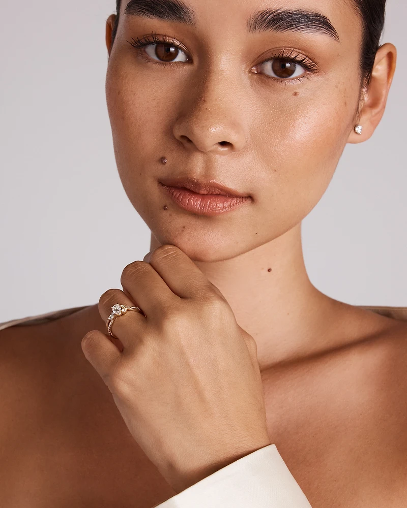 0.83 Carat TW Oval and Marquise Twist Engagement Ring in 14kt Yellow Gold