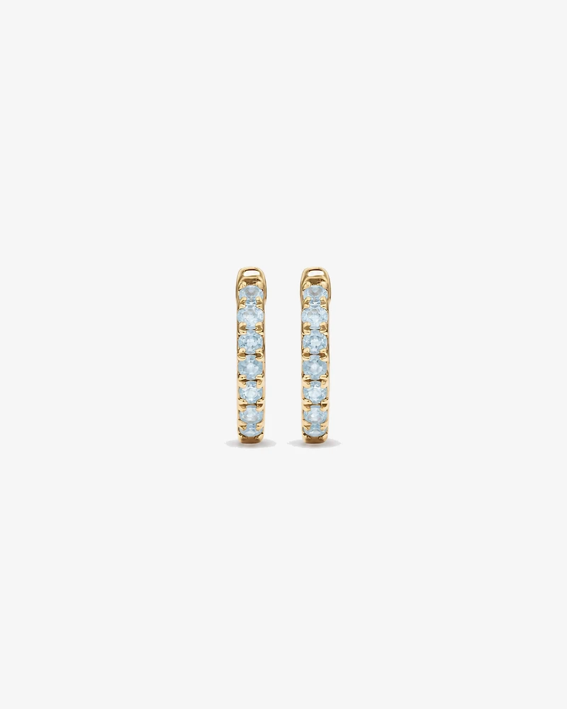Aquamarine Huggie Hoop Earrings in 10kt Yellow Gold
