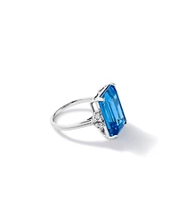 Emerald Cut Swiss Blue Topaz & 0.08 Carat TW Diamond Ring 10kt Gold
