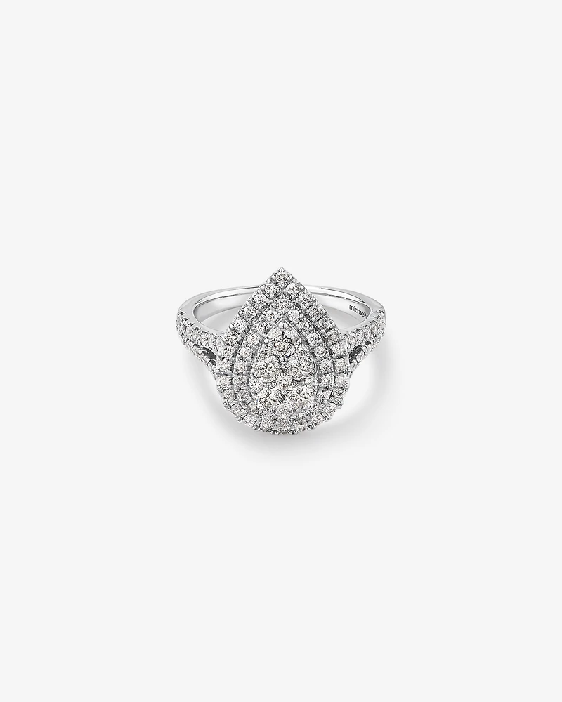 1.30 Carat TW Pear Shaped Cluster Halo Diamond Ring in 10kt White Gold