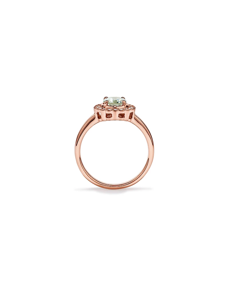 Green Amethyst & 0.20TW of Diamond Halo Ring 10kt Rose Gold