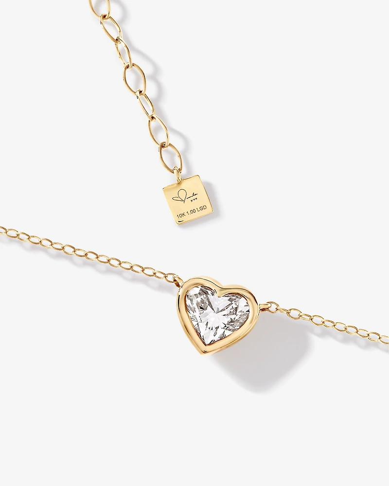 1.00 Carat TW Laboratory-Grown Diamond Heart Necklace in 10kt Yellow Gold