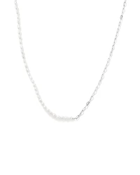 Half Cultured Freshwater Pearl Half Paperclip Chain Necklace in Sterling Silver